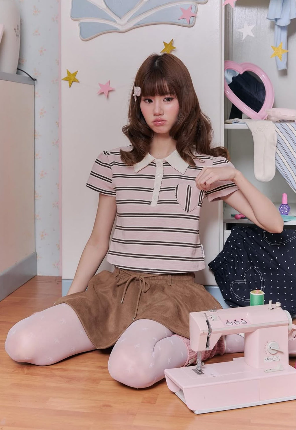 ♡預訂♡ 超甜美小清新心心條紋上衣