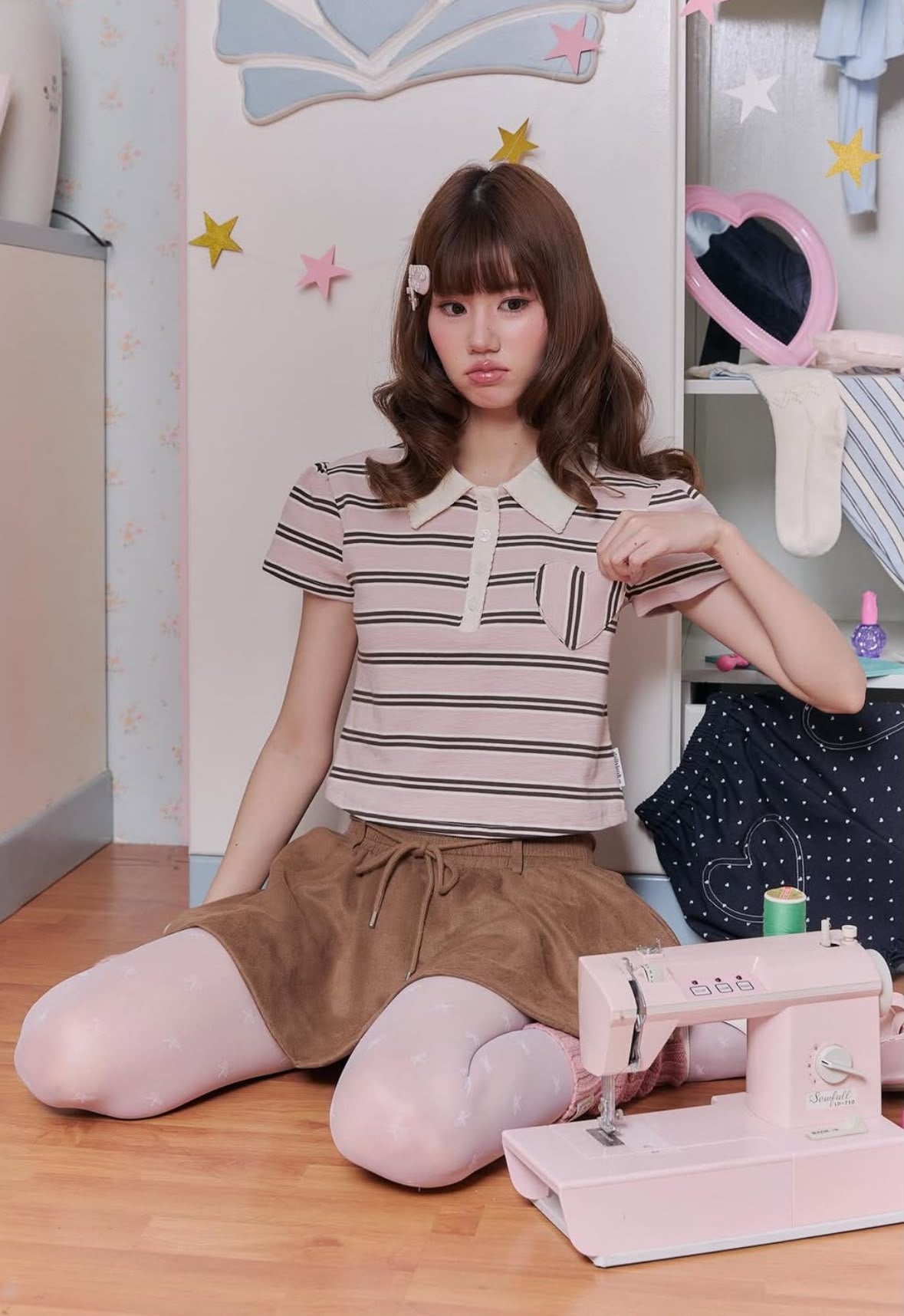 ♡預訂♡ 超甜美小清新心心條紋上衣