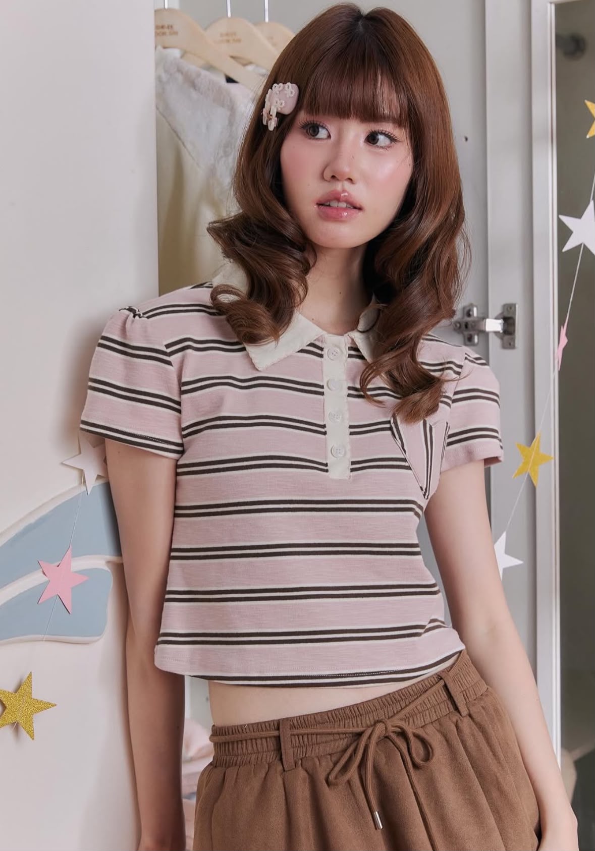 ♡預訂♡ 超甜美小清新心心條紋上衣
