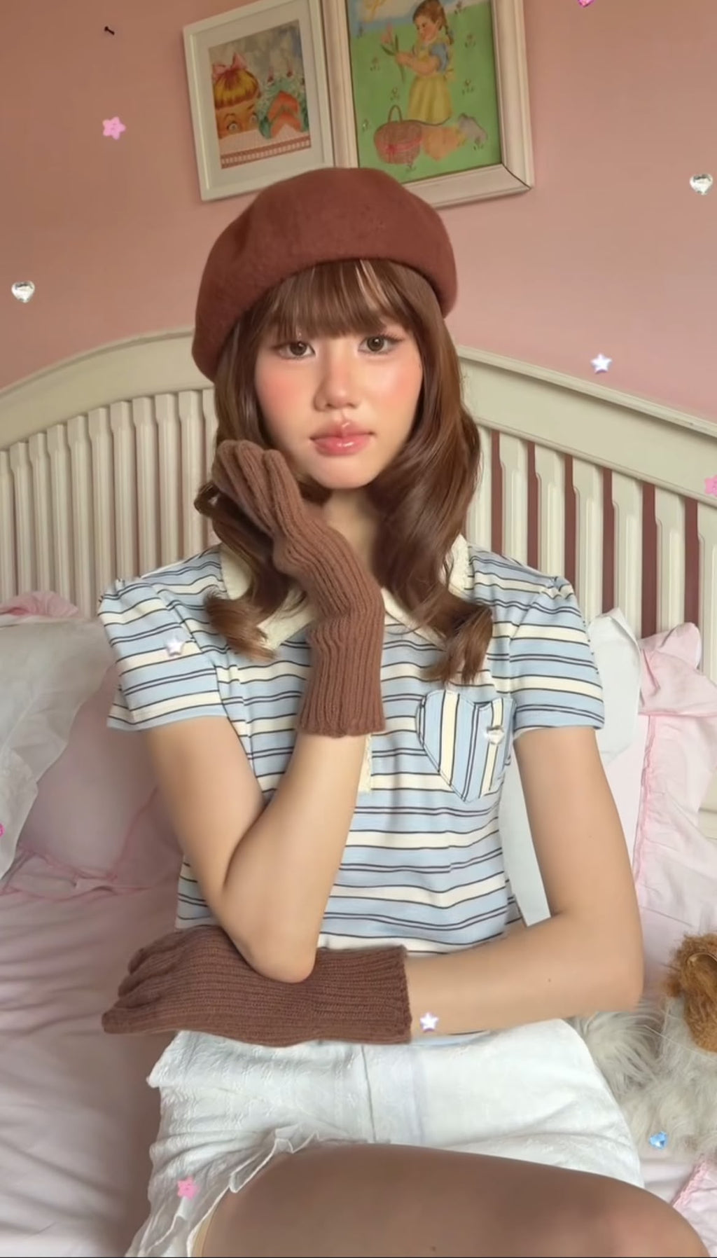 ♡預訂♡ 超甜美小清新心心條紋上衣